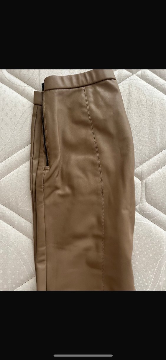 Bej Deri Kadın Pantolon Zara - Görsel 4