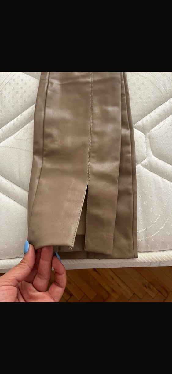 Bej Deri Kadın Pantolon Zara - Görsel 5