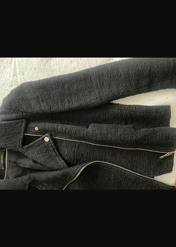 Düğmeli Siyah Mini Biker Kadın  Ceket - Görsel 3