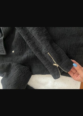 Düğmeli Siyah Mini Biker Kadın  Ceket - Görsel 6