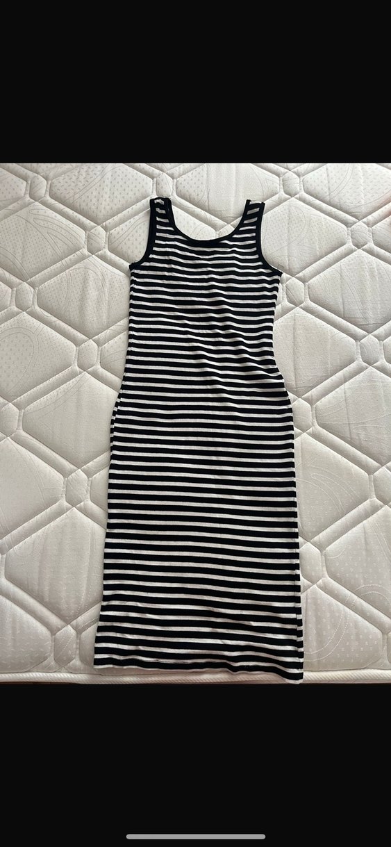 Siyah-Beyaz Çizgili Kolsuz Midi Elbise LTB - Görsel 4