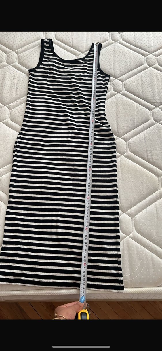 Siyah-Beyaz Çizgili Kolsuz Midi Elbise LTB - Görsel 2