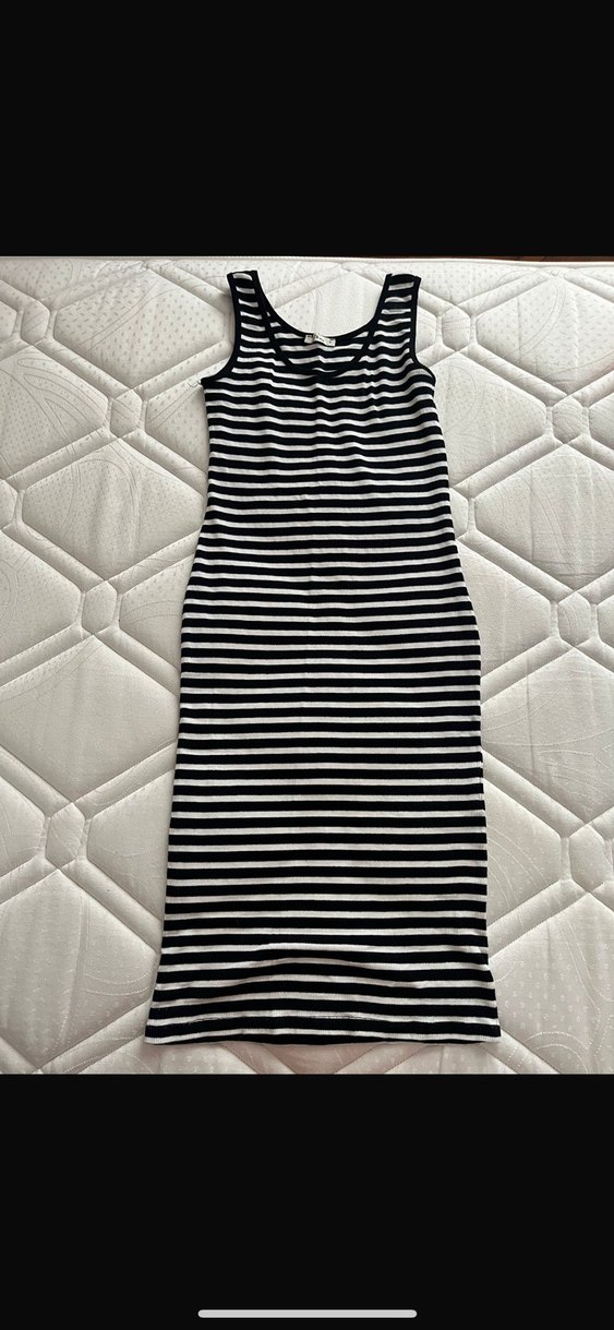 Siyah-Beyaz Çizgili Kolsuz Midi Elbise LTB - Görsel 3