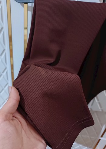 Kahverengi fitilli Kadın tayt - Görsel 2