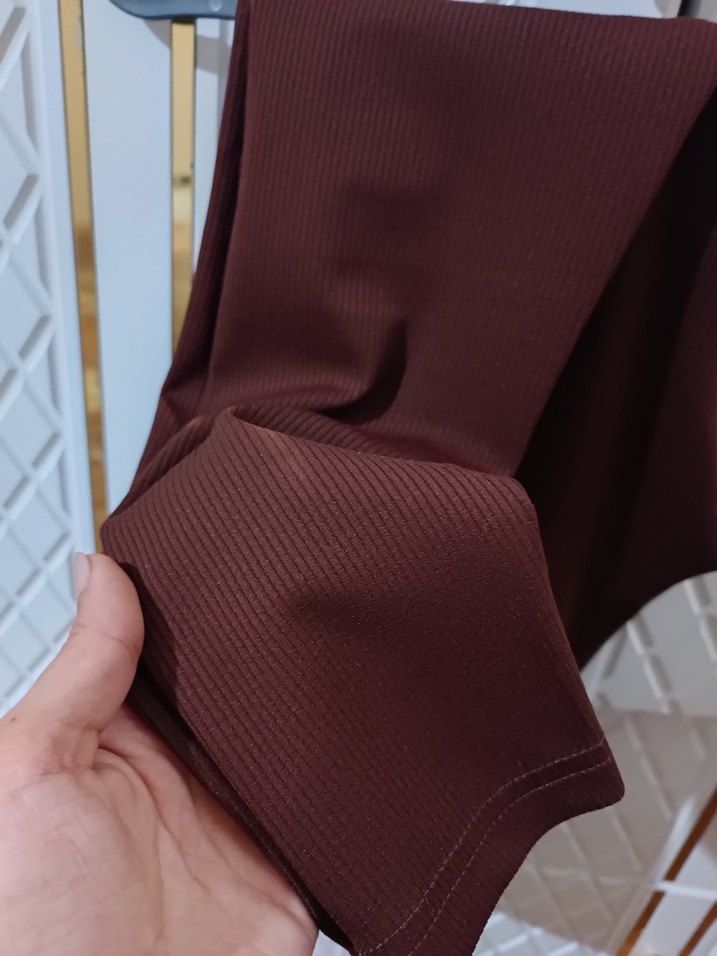 Kahverengi fitilli Kadın tayt - Görsel 2