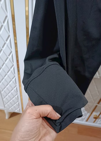 Kadın Siyah Pileli Midi Kumaş tayt - Görsel 2