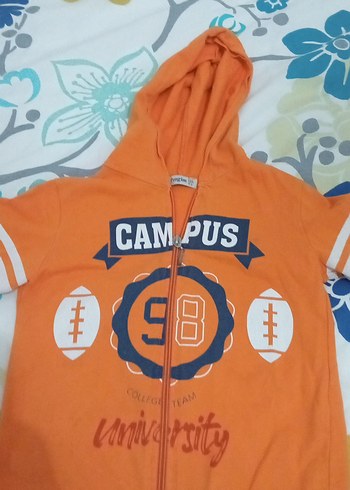 Penguin Turuncu Kapüşonlu Fermuarlı Erkek Sweatshirt