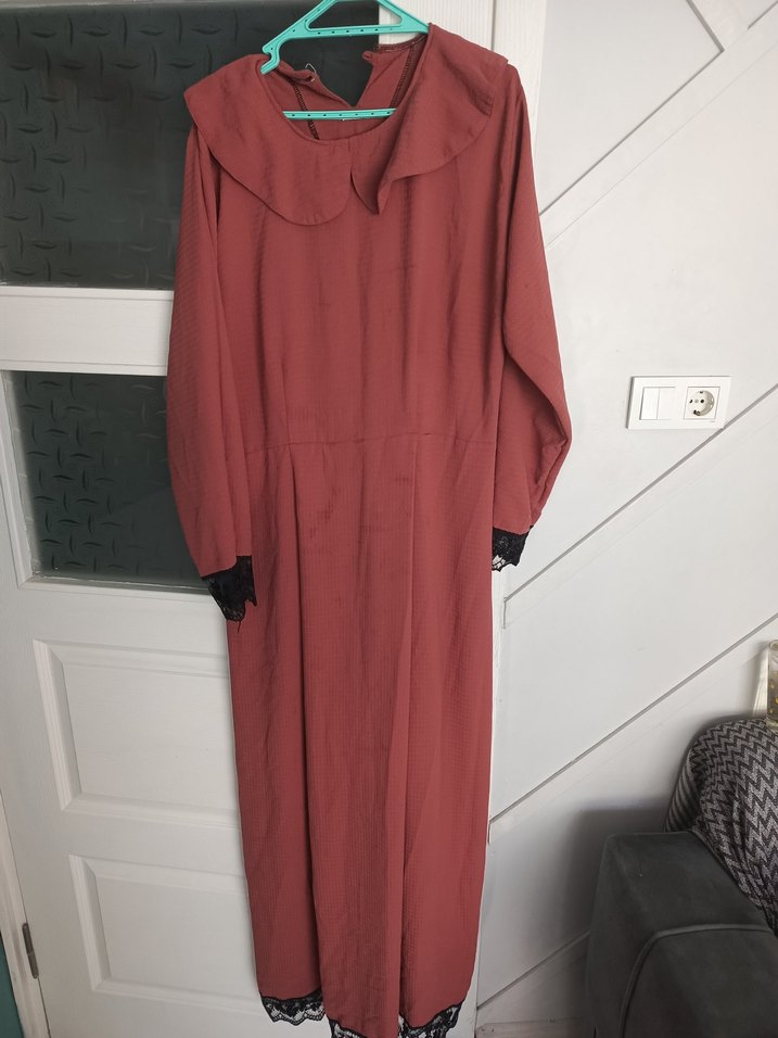 Bordo V Yaka Salaş Uzun Elbise - Görsel 2