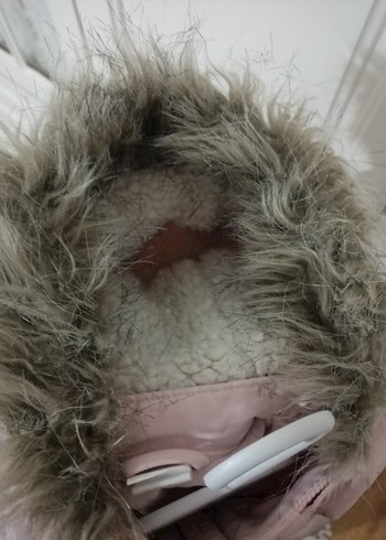 H&M Kürklü Kapüşonlu Kız Çocuk Pembe Mont