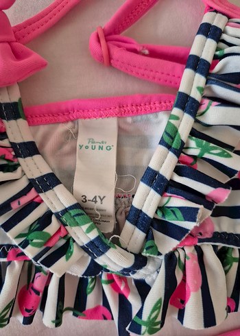 Penti Pembe Çizgili Kiraz Desenli Kız Bikini