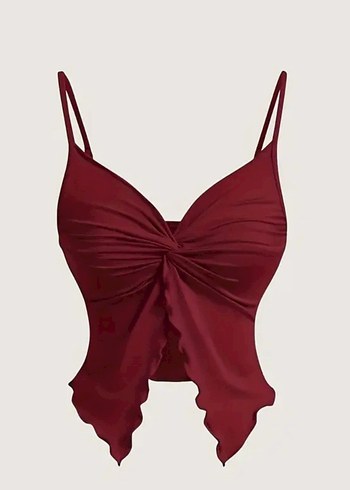 Bordo Drapeli V Yaka Midi Bustiyer