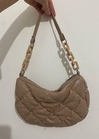 Zincir Detaylı Bej Deri Kadın Çanta - Görsel 2