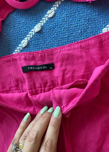 Pembe Kemerli Mini Keten Şort Büstiyer İkili Takım - Görsel 2