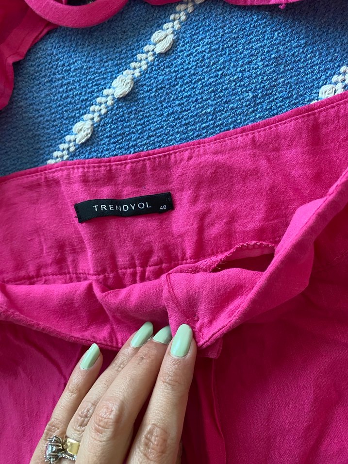 Pembe Kemerli Mini Keten Şort Büstiyer İkili Takım - Görsel 2