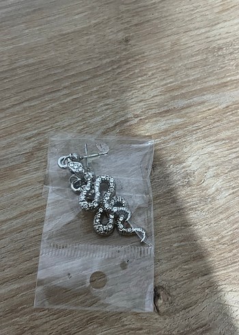 Gri Zincir Detaylı Yılan Desenli Küpe - Görsel 2