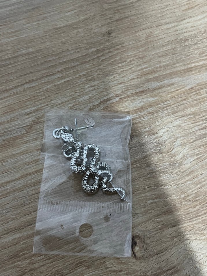 Gri Zincir Detaylı Yılan Desenli Küpe - Görsel 2