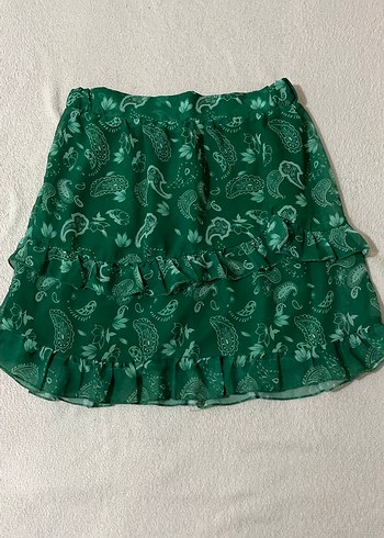 Yeşil Volanlı Mini Etek