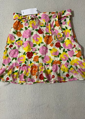Renkli Çiçek Desenli Fırfırlı Mini Etek