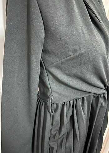 Siyah Drapeli Uzun Kollu Kumaş Elbise - Görsel 3