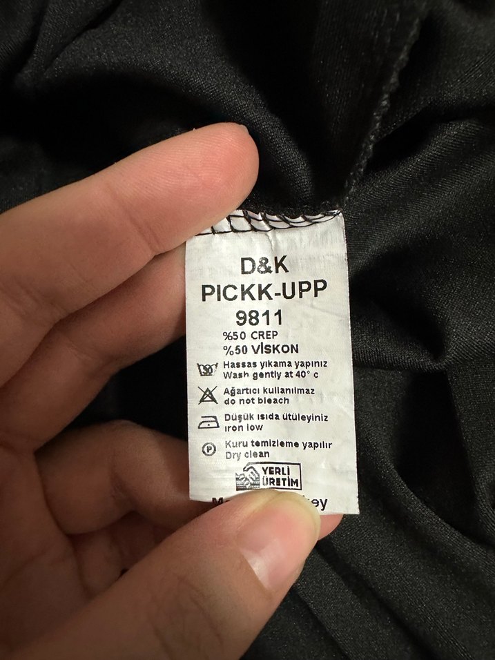 Siyah Drapeli Uzun Kollu Kumaş Elbise - Görsel 5