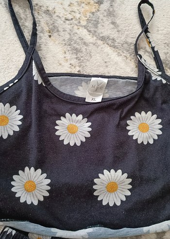 Diğer Gri Papatya Desenli Mini Kadın Pijama Takımı