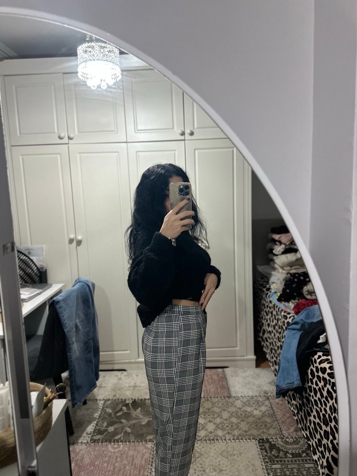 Gri Ekose Kadın Boyfriend Pantolon H&M - Görsel 2