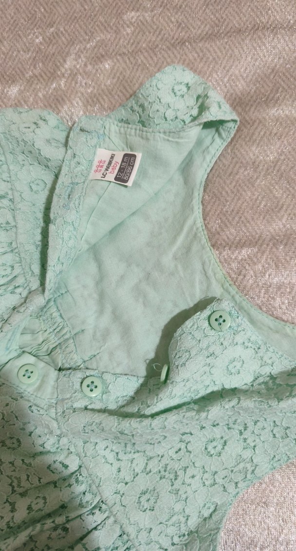 Kız Çocuk Pastel Yeşil Dantel Elbise - Görsel 3