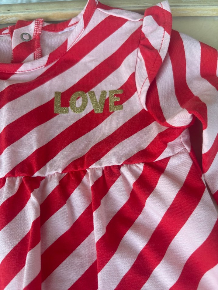 Uzun Kollu Pembe Çizgili Kız Elbise - Görsel 2