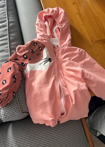 Kız Çocuk Pembe Baskılı Fermuarlı Yağmurluk - Görsel 3