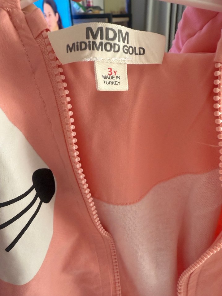 Kız Çocuk Pembe Baskılı Fermuarlı Yağmurluk - Görsel 4