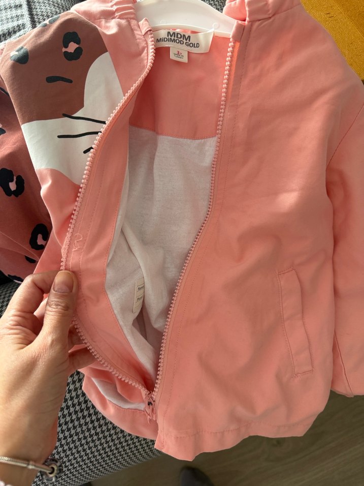 Kız Çocuk Pembe Baskılı Fermuarlı Yağmurluk - Görsel 5