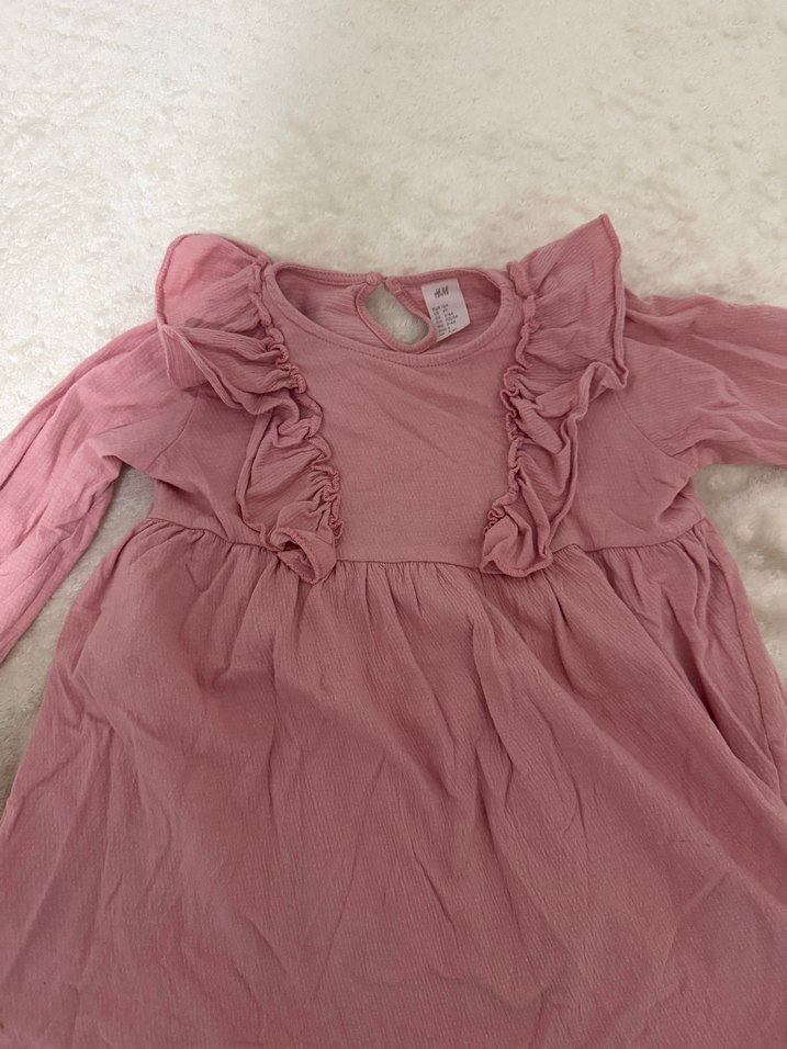 Kız Çocuk Pembe Keten Fırfırlı Elbise - Görsel 2