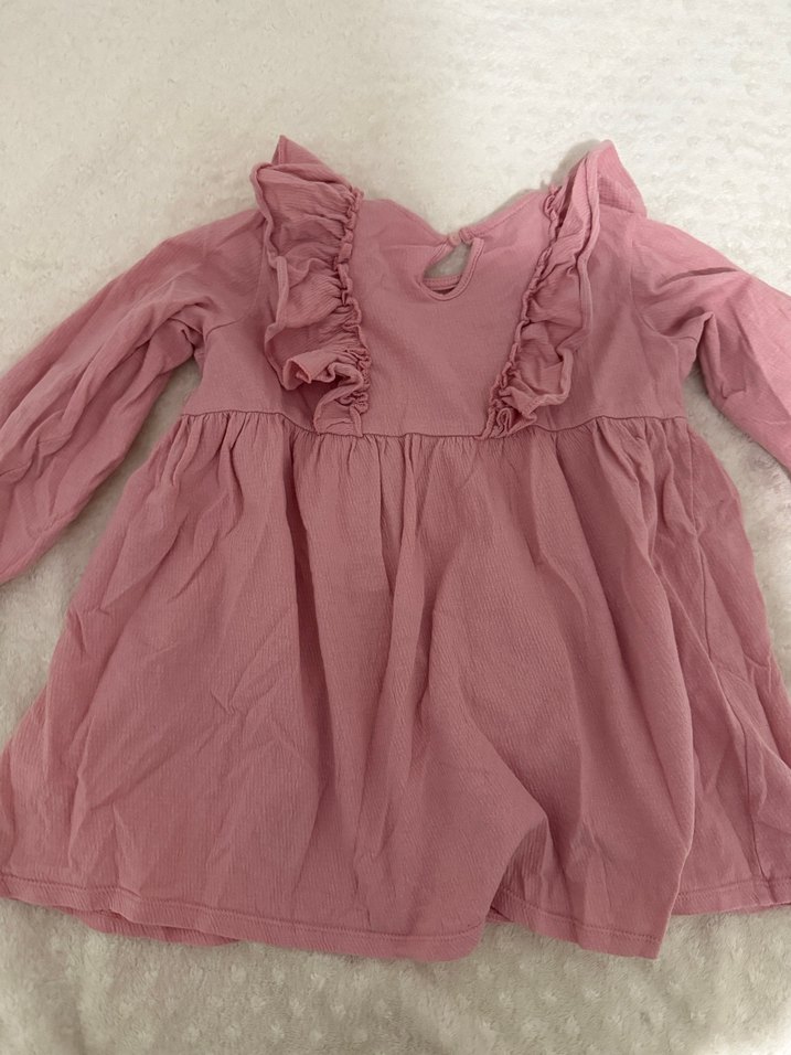 Kız Çocuk Pembe Keten Fırfırlı Elbise - Görsel 3