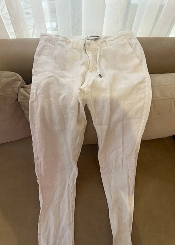 Lacoste Beyaz Rahat Kesim Keten erkek Pantolon - Görsel 4
