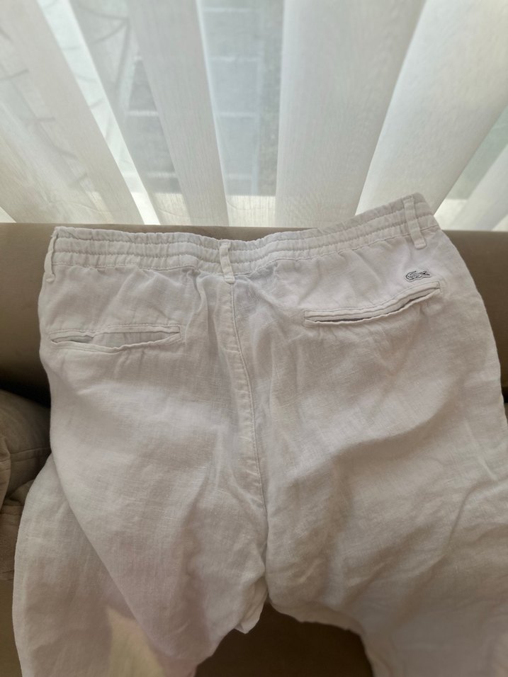 Lacoste Beyaz Rahat Kesim Keten erkek Pantolon - Görsel 2
