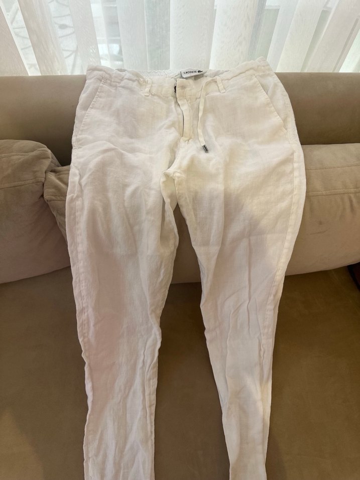 Lacoste Beyaz Rahat Kesim Keten erkek Pantolon - Görsel 4