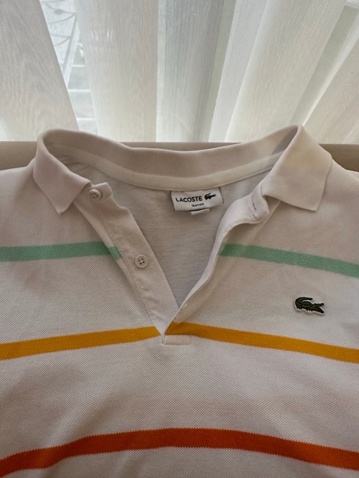 Çok Renkli Hafif Çizgili polo yaka tişört - Görsel 3