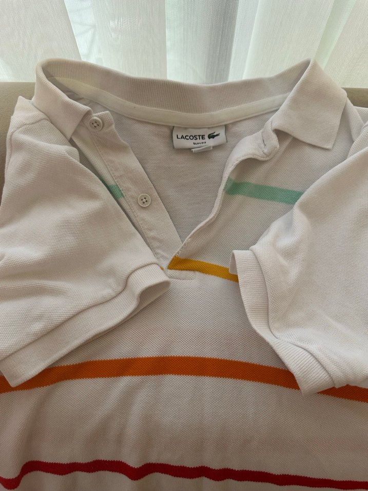 Çok Renkli Hafif Çizgili polo yaka tişört - Görsel 4