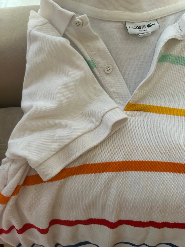 Çok Renkli Hafif Çizgili polo yaka tişört - Görsel 2