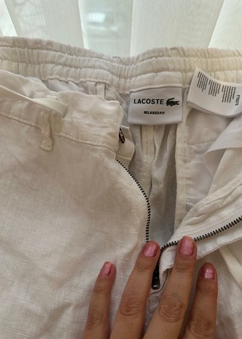 Düğmeli Beyaz Keten erkek Pantolon - Görsel 2