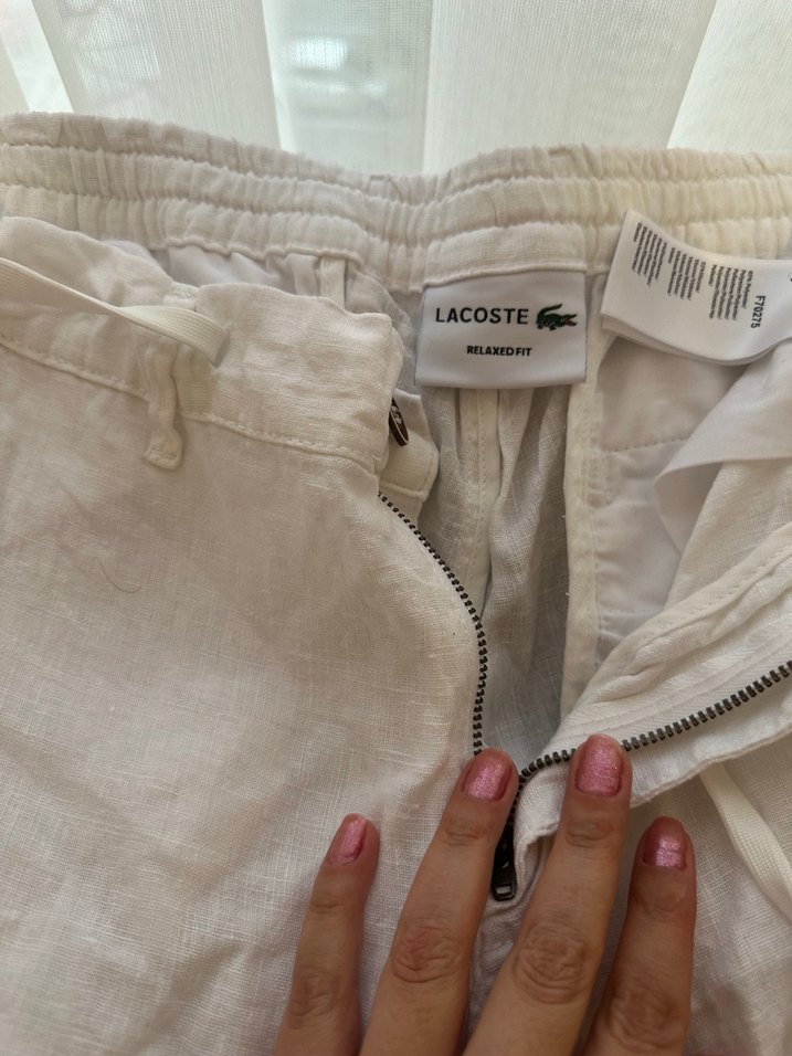 Düğmeli Beyaz Keten erkek Pantolon - Görsel 2