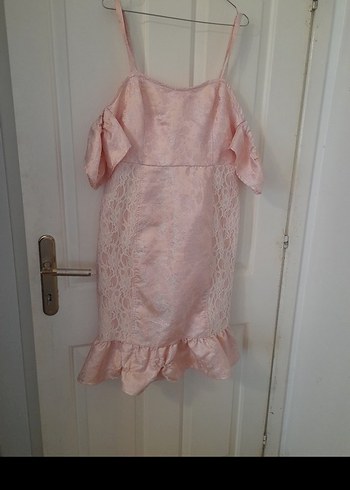 ACİL SATILIK...Pembe Straplez Midi Kokteyl Elbise - Görsel 11