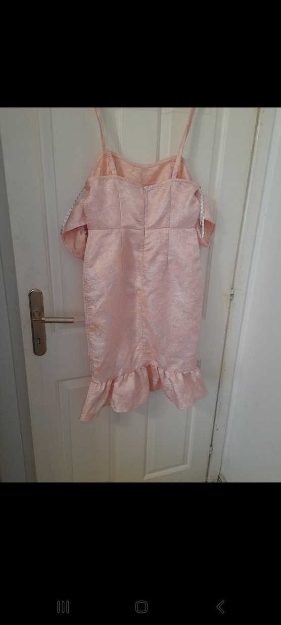 ACİL SATILIK...Pembe Straplez Midi Kokteyl Elbise - Görsel 5