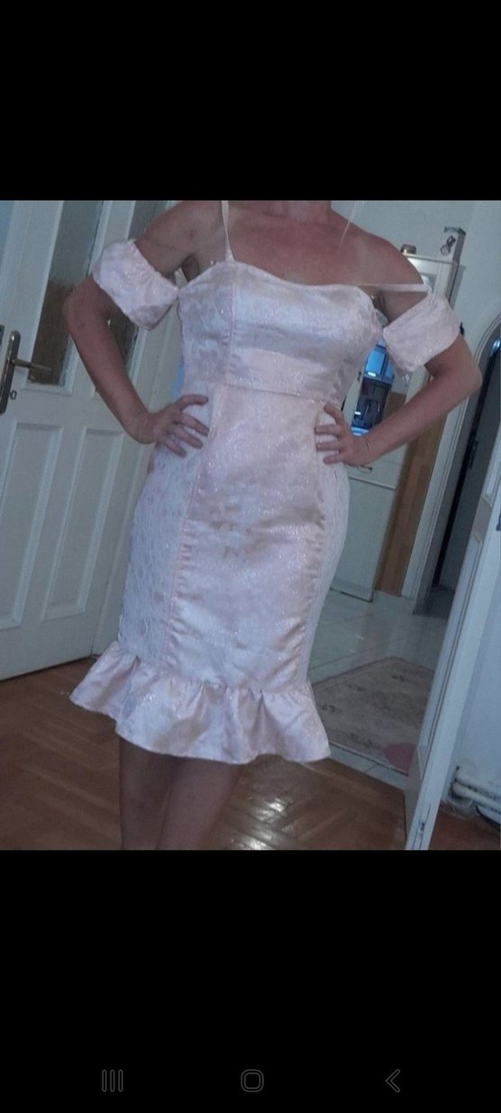 ACİL SATILIK...Pembe Straplez Midi Kokteyl Elbise - Görsel 4