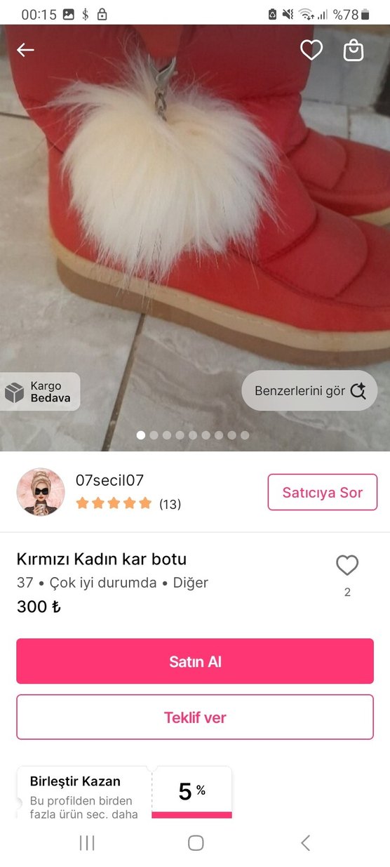 ACİL SATILIK...Kırmızı Kürklü Kadın Kar Çizmesi - Görsel 3