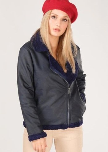 Giyim Dünyası Kadın Yan Fermuarlı İçi Yünlü Mont Lacivert - Görsel 4