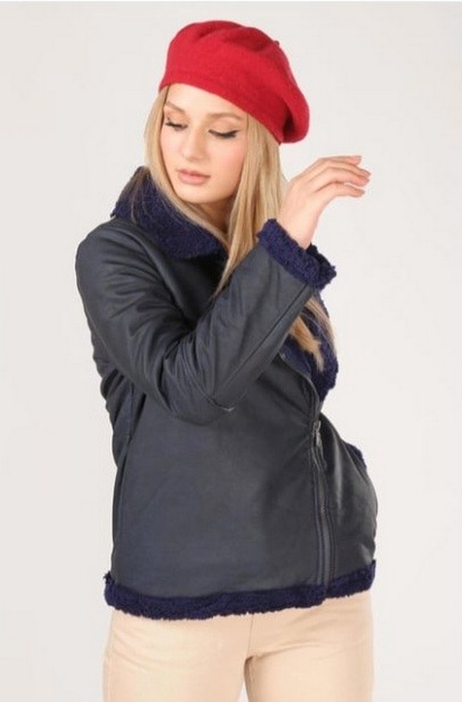 Giyim Dünyası Kadın Yan Fermuarlı İçi Yünlü Mont Lacivert - Görsel 2