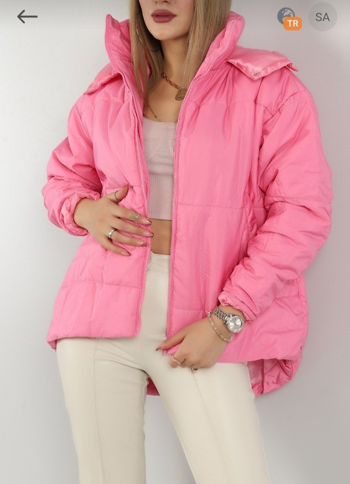 Pembe Kapüşonlu Bayan Mont - Görsel 3