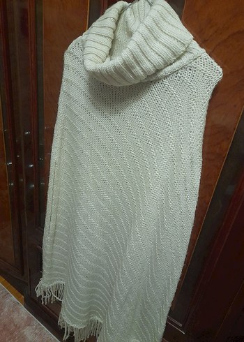 ACİL SATILIK...Bohem Tarz Uzun Kollu Boğazlı krem rengi panço - Görsel 3