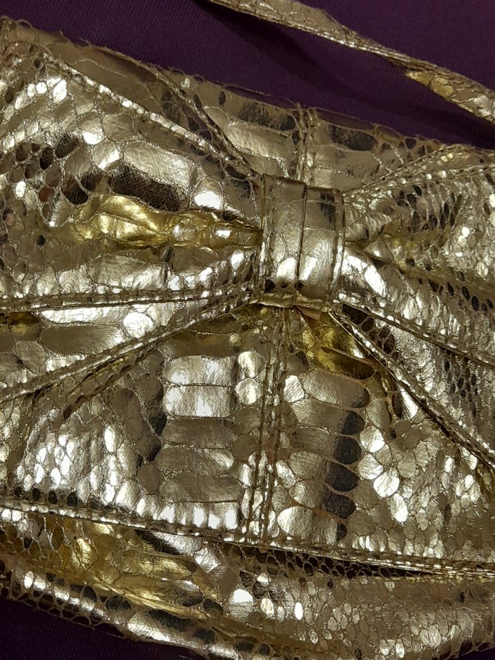 ACİL SATILIK...Altın Renk Yılan Desenli Kadın Portföy Çanta - Görsel 2